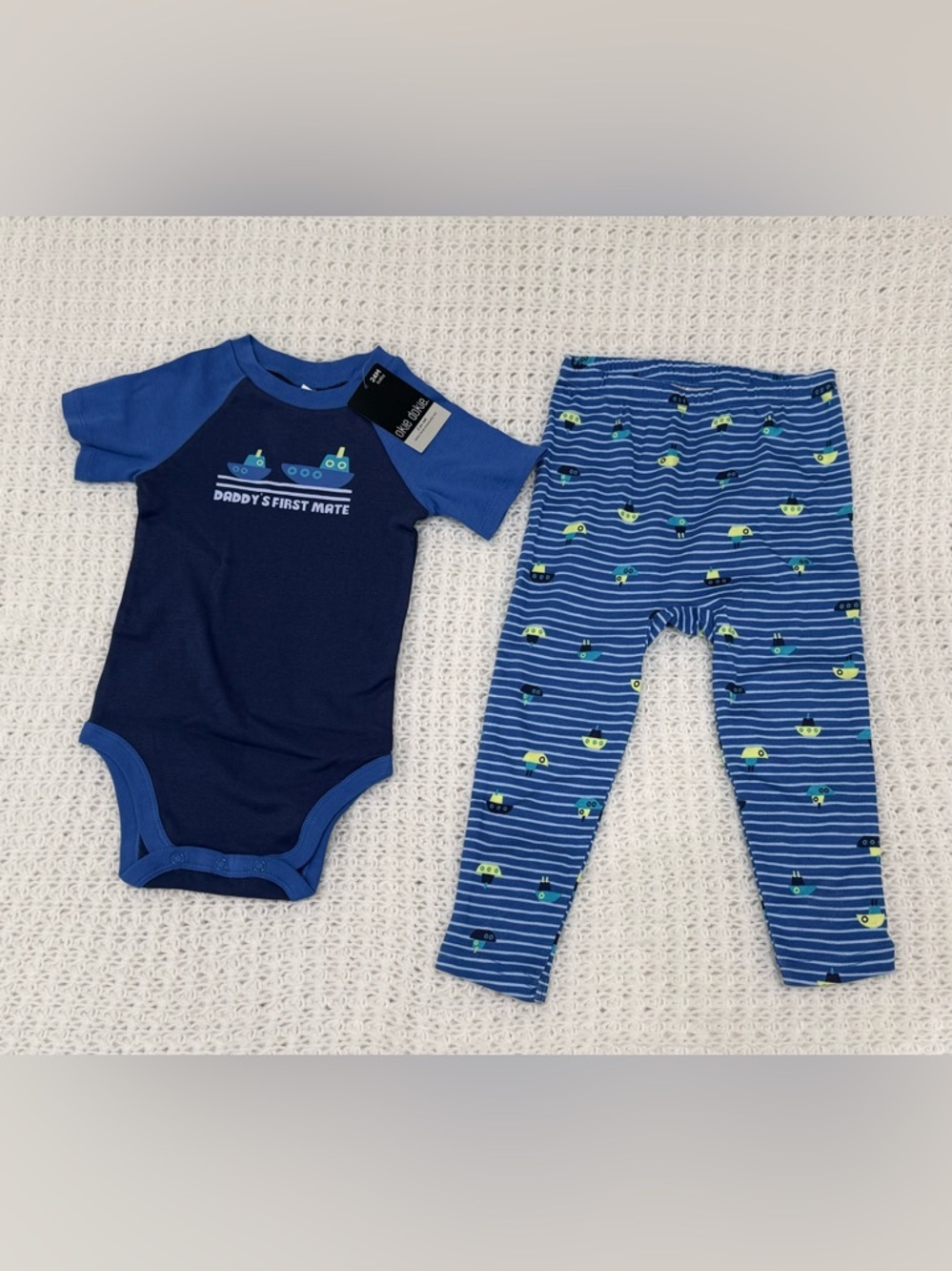 Okie dokie 2-pc set pajama set daddy’s first mate in deep water blue size 12M